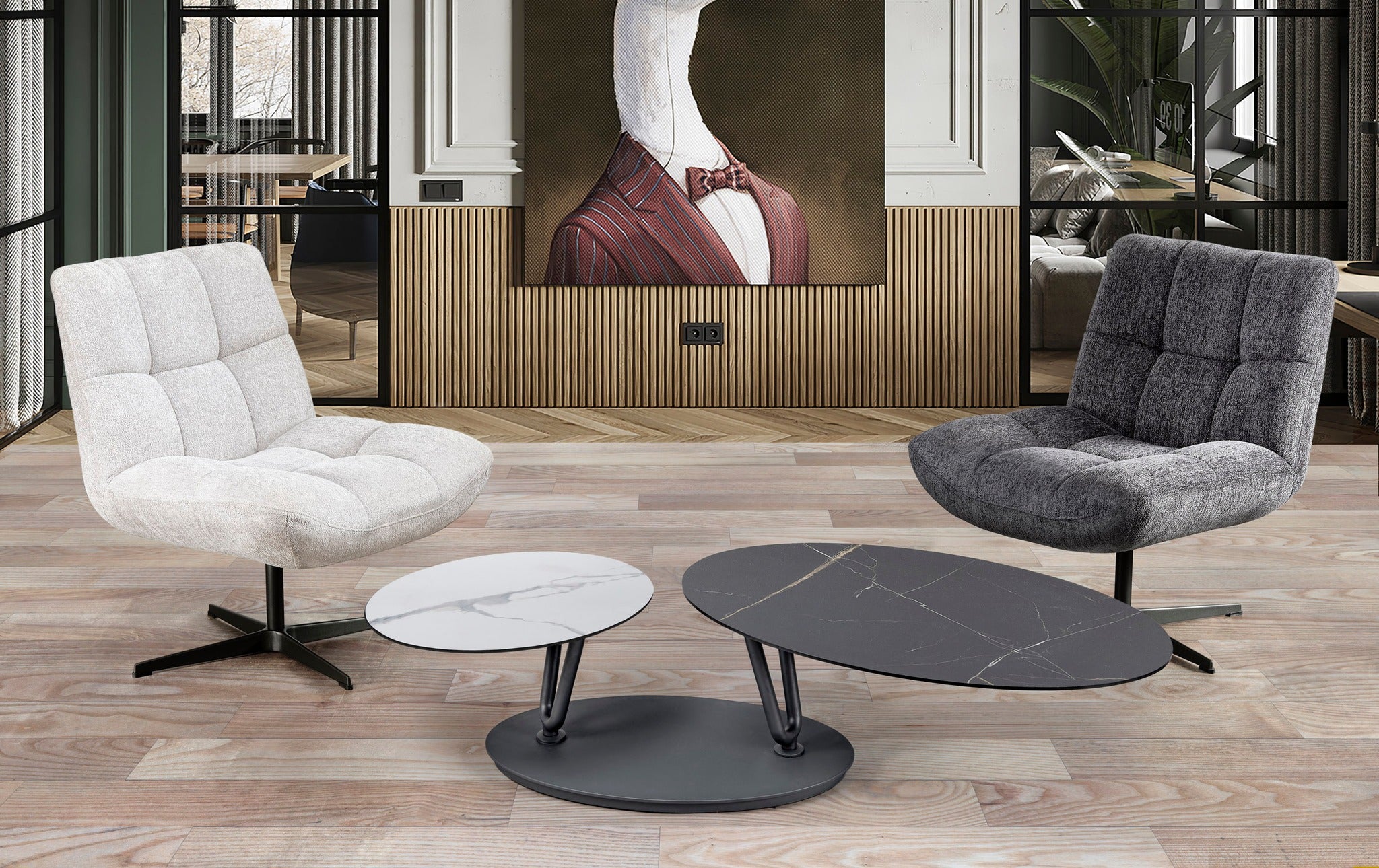 Fauteuil pivotant blanc d'argent