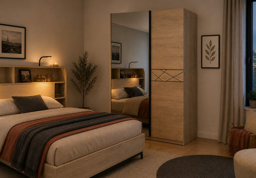 Armoire dressing portes battantes un miroir et un porte pleine décorée ou non