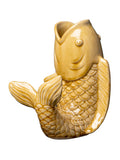 Vase poisson en grès moutarde