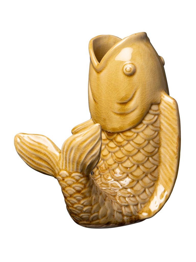 Vase poisson en grès moutarde