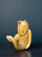 Vase poisson en grès moutarde