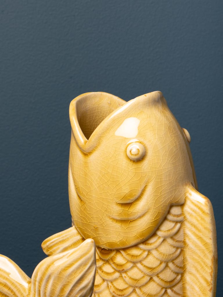 Vase poisson en grès moutarde