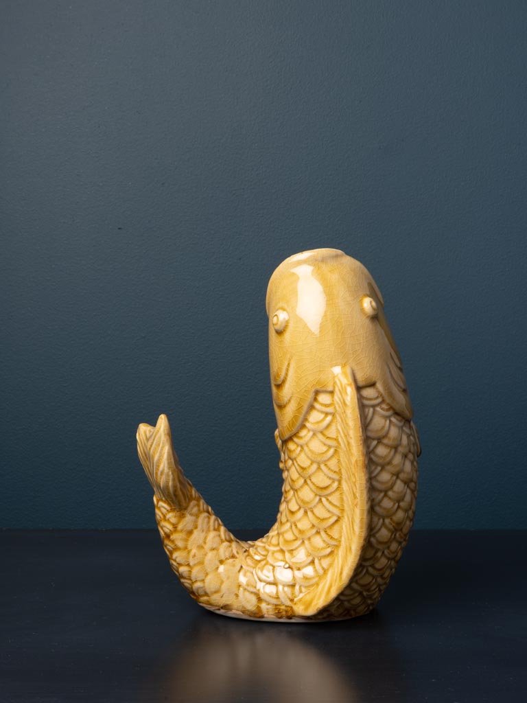 Vase poisson en grès moutarde