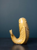 Vase poisson en grès moutarde