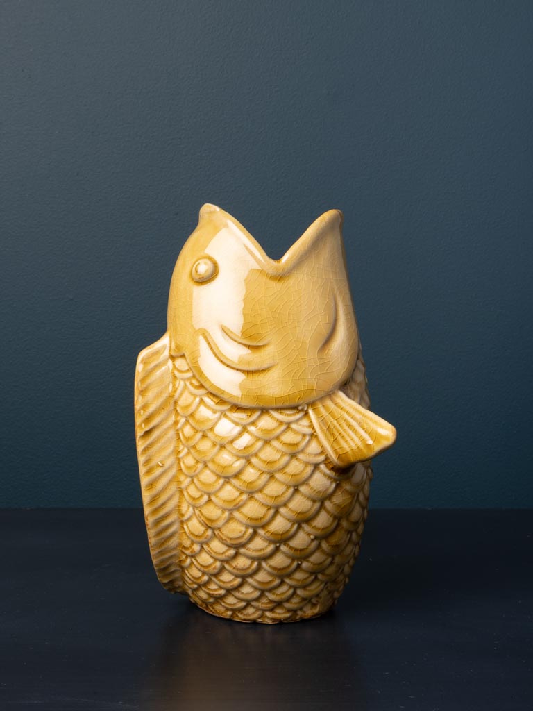 Vase poisson en grès moutarde