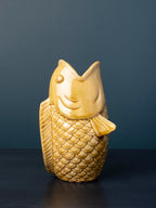 Vase poisson en grès moutarde